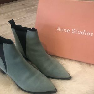 Acne Studios Jensen Ankle Boot in Mint Blue Suede